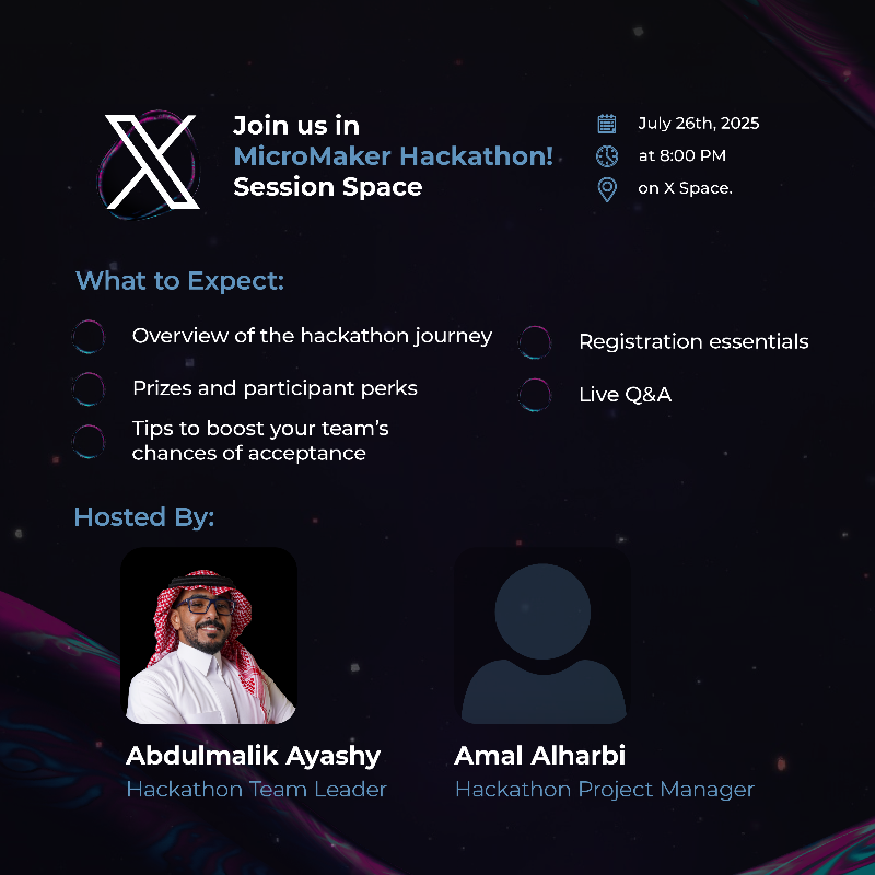 SSCP_KSA's tweet photo. Join our live X Spaces and discover how you can take part in shaping the future of pharmacy through:
• Volunteering opportunities
• Abstract submissions
• The MicroMaker Hackathon

Stay tuned… the space is yours