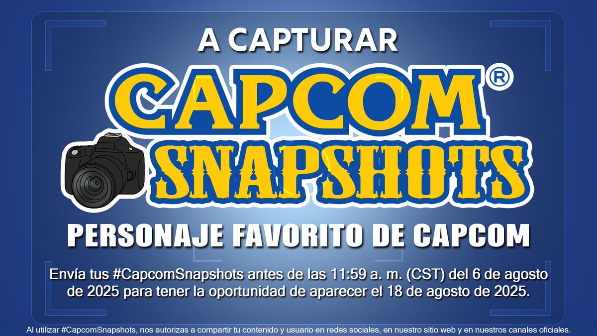 CapcomLatam's tweet image. Una noticia que te levanta el ánimo cualquier día de la semana:
Llegan a LATAM los #CapcomSnapshots 📸
Afinen el ojo y saquen su mejor toma, porque vamos a destacar las capturas más épicas que compartan.
🎯 Tema inaugural: Personaje Favorito de Capcom.
📅 Tienen hasta el 6 de…