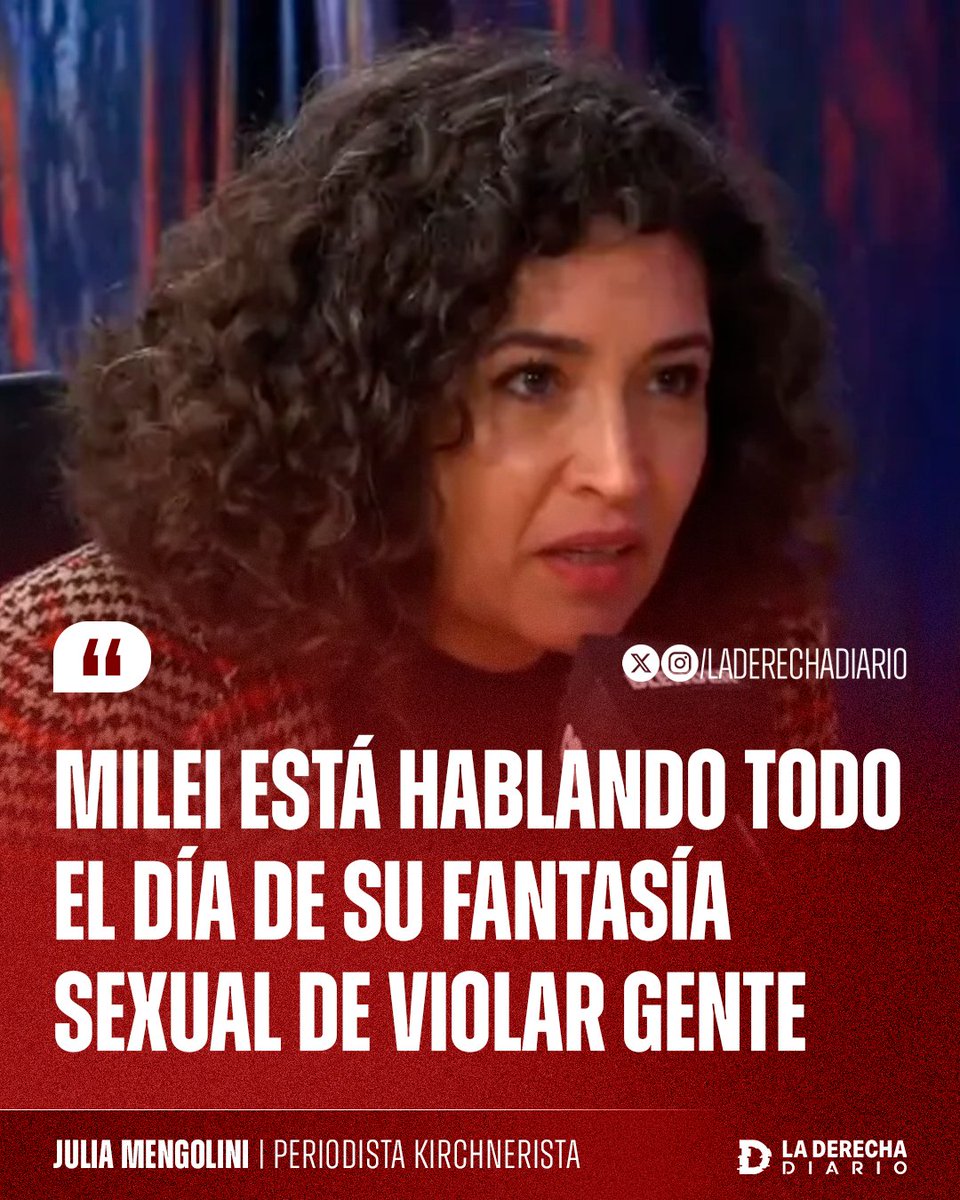 🚨🇦🇷 | Se agrava la salud mental de Mengolini: La periodista ultrakirchnerista acusó al presidente Javier Milei de "querer violar gente".

"Milei está hablando todo el día de su fantasía sexual de violar gente".