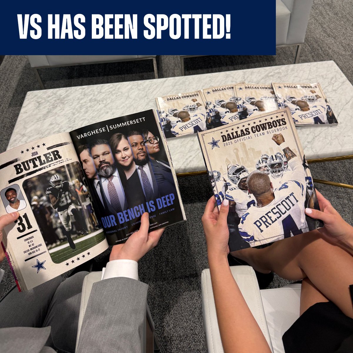 VersusTexas's tweet image. The Dallas Cowboys 2025 Official Team Bluebook just dropped - and Varghese Summersett came to play. Check it out!
#DallasCowboys #VersusTexas #CowboysBlueBook #DallasLawyers #AmericasTeam #LegalChampions