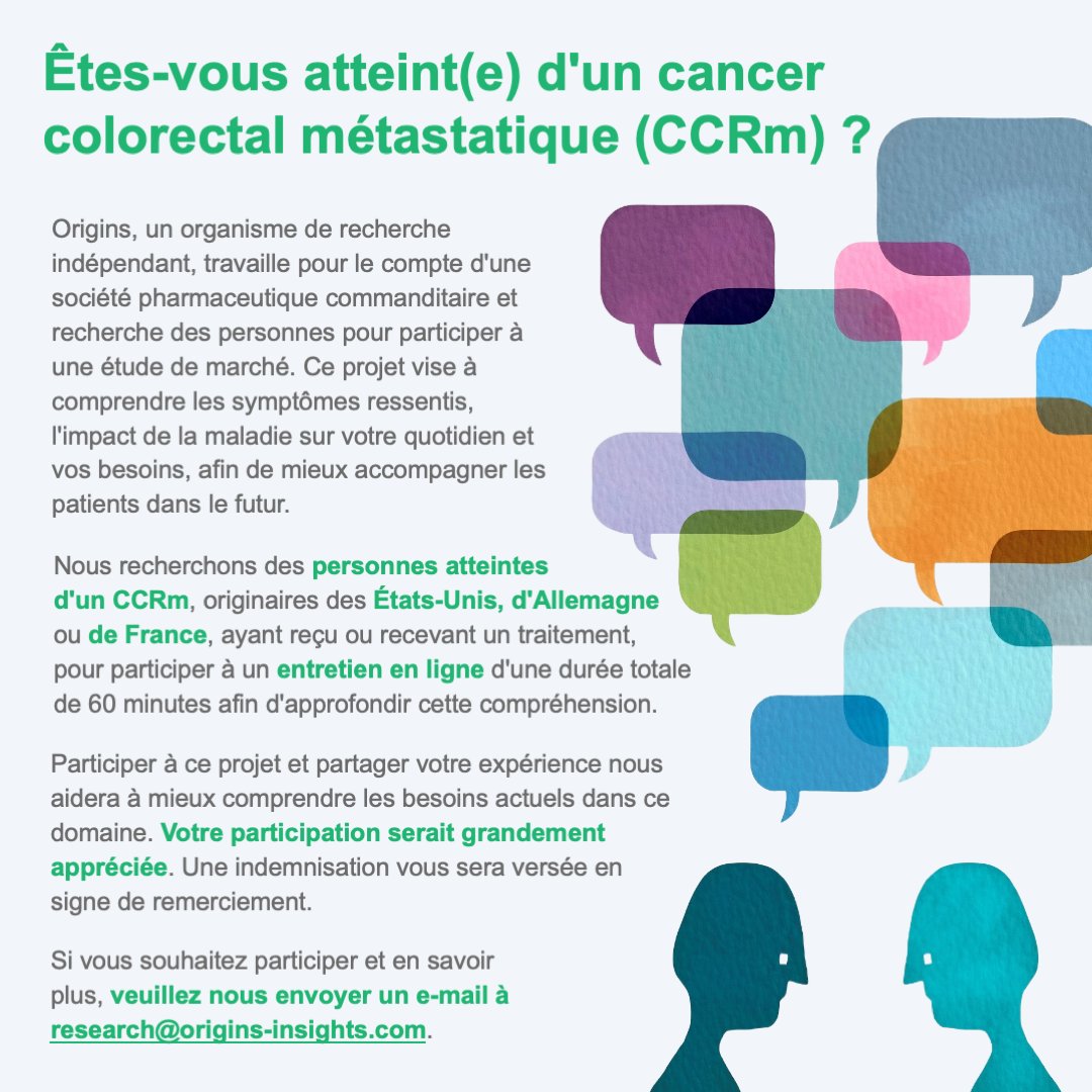 GlobalCRC's tweet image. Êtes-vous atteint(e) d'un cancer colorectal métastatique?
#CCRm #cancercolorectal