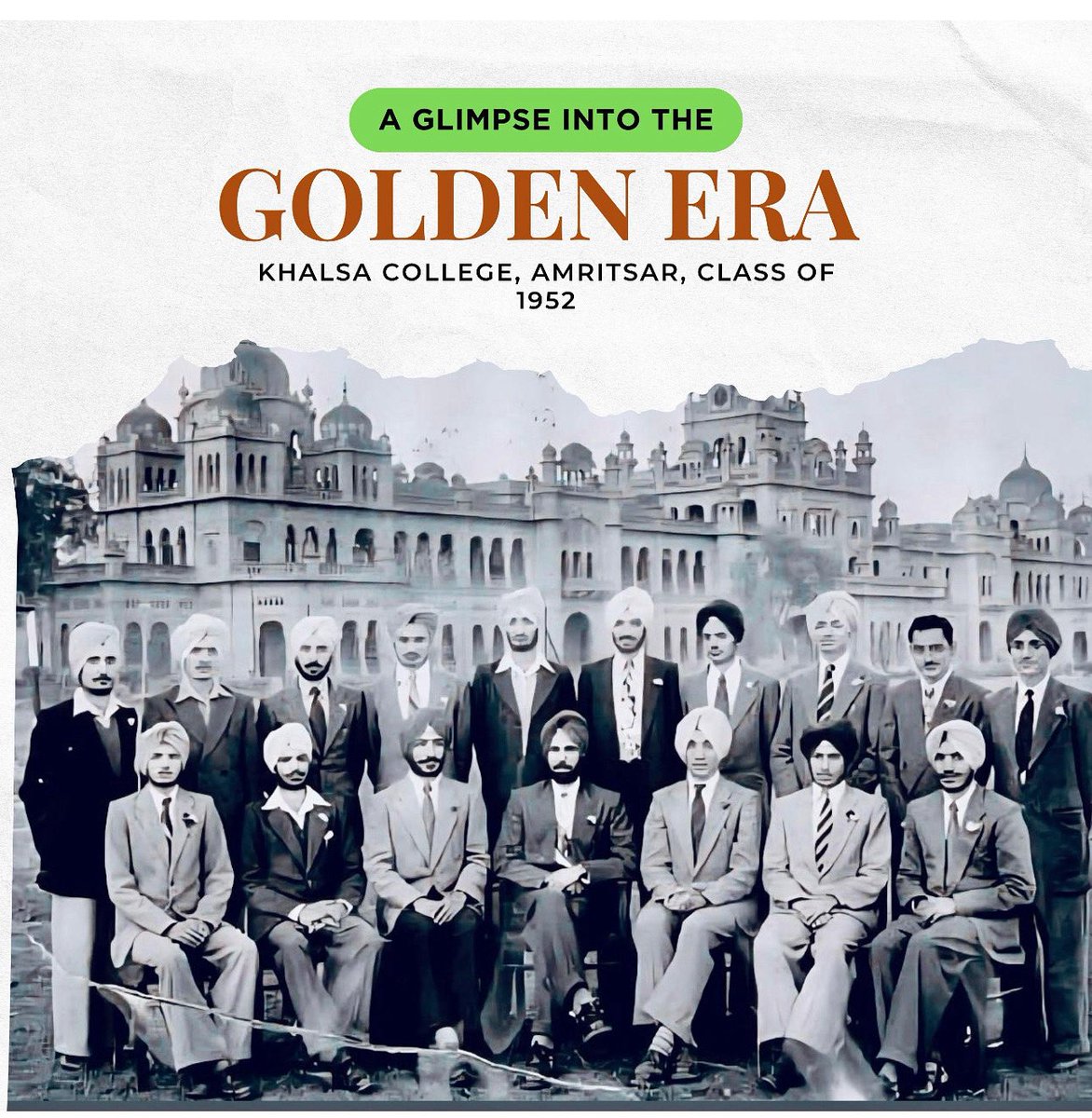 SikhLens's tweet image. A proud moment from Khalsa College, Amritsar — Class of 1952. Post-Partition Punjab, Sikh youth stood tall with purpose, grace, and resilience. A legacy of values, vision, and hope that still inspires.
#KhalsaCollege #SikhHistory #Punjab1950s #Sikhlens #TurbansAndTies