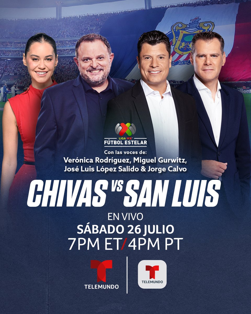 TelemundoSports's tweet image. El sábado: el Rebaño Sagrado 🐐se estrena en casa para el AP2025 🇲🇽
⚽️ Chivas 🔴🔵 vs. San Luis 🔵🟡
🎙️ @verockstar @Miguel_Gurwitz @jllopezsalido y @jorgedcalvo
⏰ 7pm ET / 4pm PT
📺 @Telemundo
📱 Telemundo APP ➡️ tlmdo.co/4m6XeGI
#LigaMXTelemundo #Chivas
