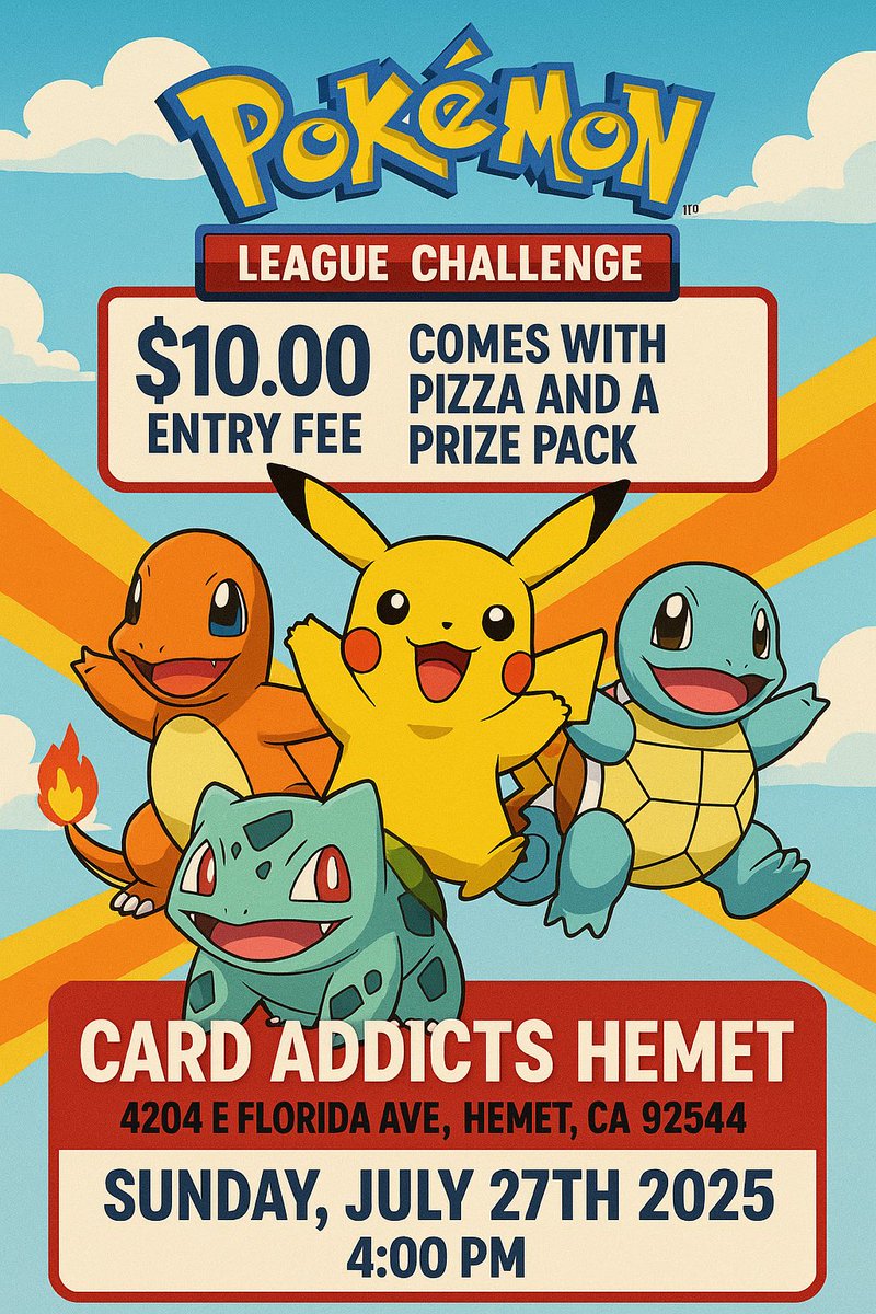 kantocodytcg's tweet photo. League Challenge this Sunday!
Hope to see everyone there! 😊
Pizza & Pokémon is back.
Come earn some CP!
#playpokemon #pokemon #pokemontcg #tpci https://t.co/MUfzzmwN6a