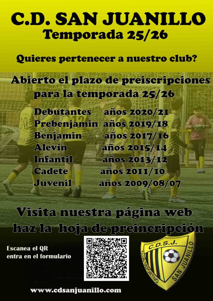 CDSANJUANILLO's tweet photo. Quieres pertenecer a nuestro club??.

Todavía nos queda alguna plaza, descarga la preinscripción de la web y mandanosla nosotros nos ponemos en contacto una vez recibida, no esperes que se van acabando las plazas.

#vamossanjua https://t.co/6Dx9FzavH9