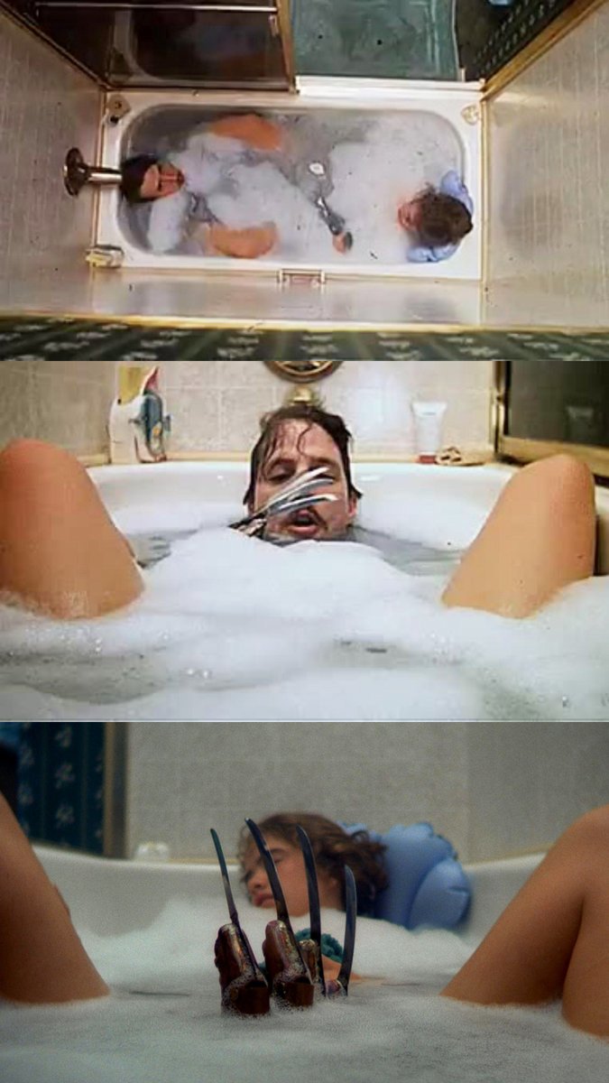horrorads's tweet image. Behind the scenes of the bathtub scene in A Nightmare On Elm Street (1984)