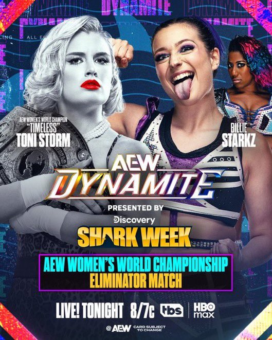 A_L_W_podcast's tweet image. You can't spell Wednesday without A-E-W
• AEW World Champion Hangman Adam Page vs @WheelerYuta
• Toni Storm vs @BillieStarkz
Don't miss #AEWDynamite tonight on @TBSNetwork & @StreamOnMax