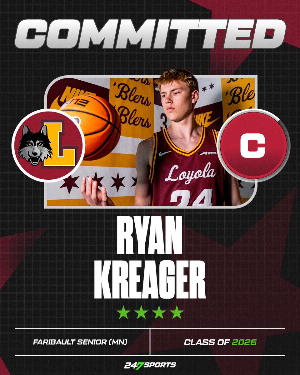 Four-star center Ryan Kreager tells @247sports that he's committed to #Loyola. "They have a great coaching staff and they've been there with me for a while" Story| 247sports.com/college/basket…