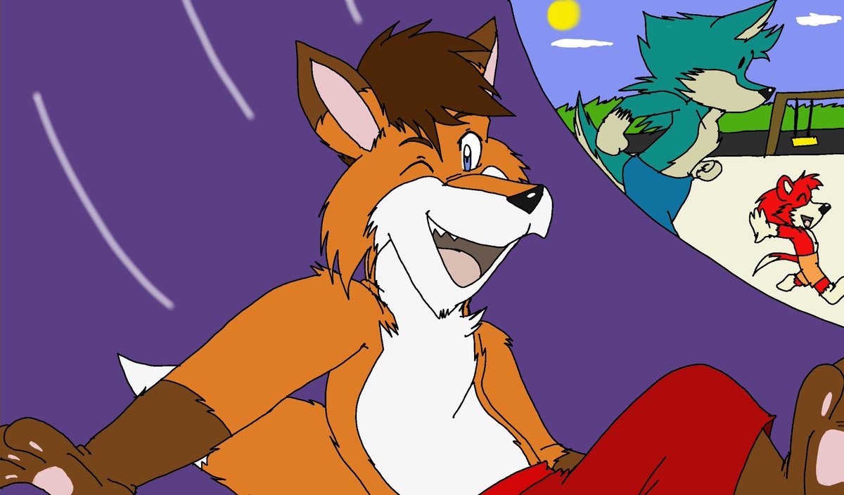 RedHedge8's tweet image. 2025 art of @ChaseTheRedFox in a slide. (playground place)