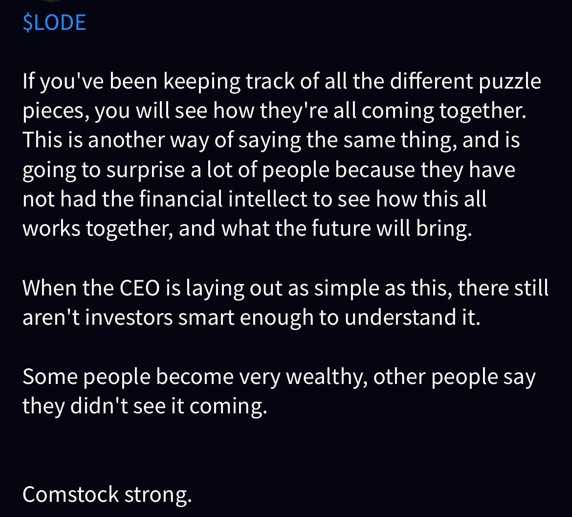 Investemen93746's tweet photo. $LODE 🧩 #FutureIs #Comstock https://t.co/Rh0LuQTYwn