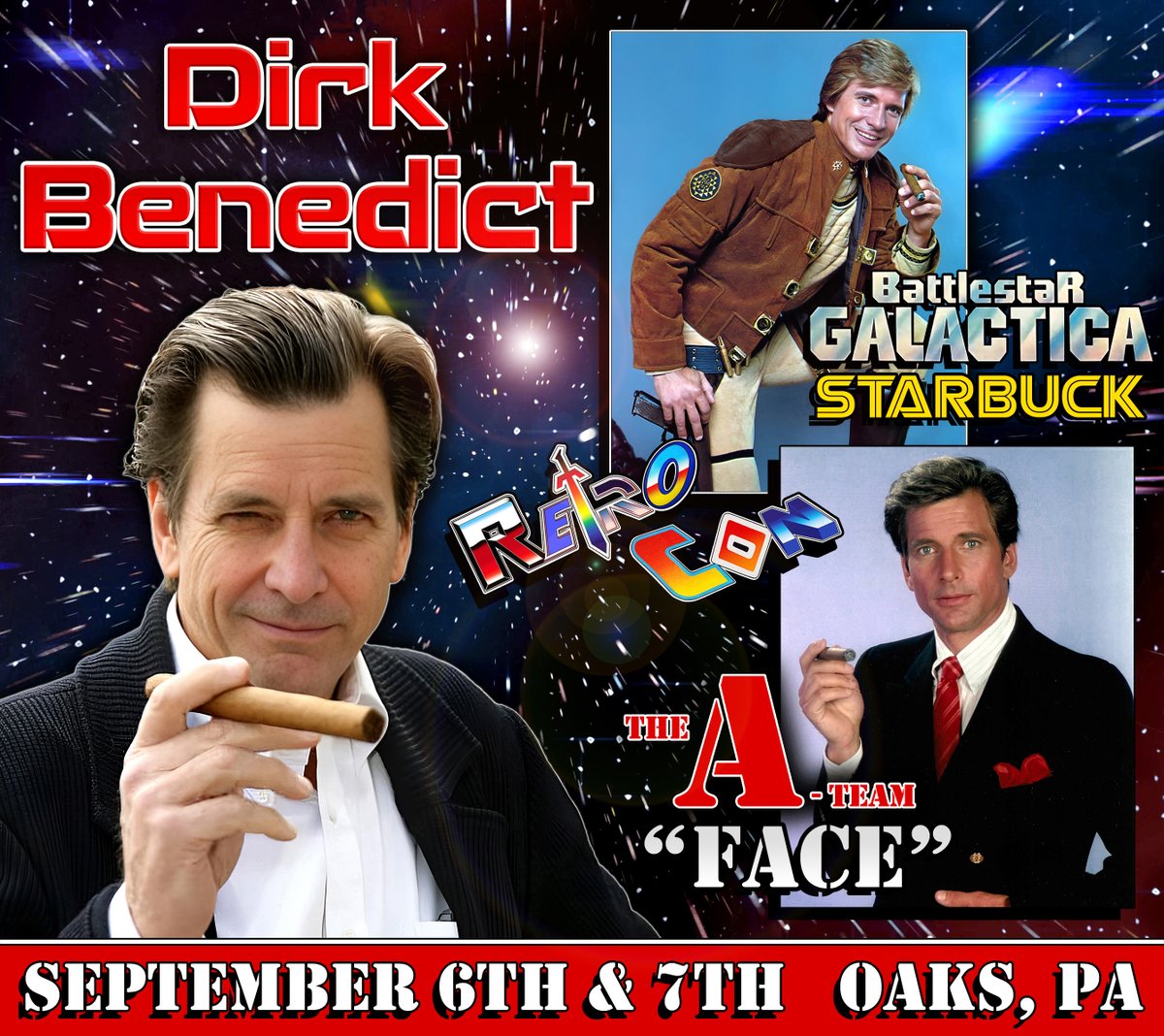 Meet the one and only Dirk Benedict at Retro Con, September 6th &amp; 7th in Oaks, PA!

#retrocon #retrocon2025 #theateam #battlestargalactica #dirkbenedict