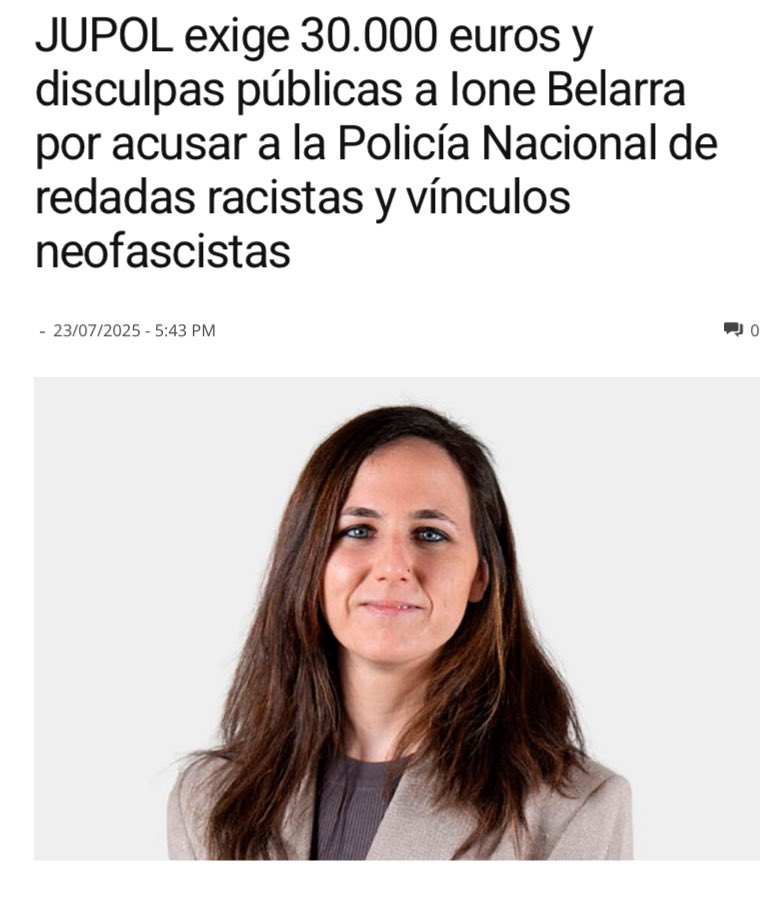 JupolNacional's tweet image. #URGENTE “JUPOL exige 30.000 euros y disculpas públicas a Ione Belarra por acusar a la Policía Nacional de redadas racistas y vínculos neofascistas”, vía @Lavozdemedina
Los #ServiciosJurídicos de JUPOL defendiendo la honorabilidad de la Policía Nacional ante el abandono de…