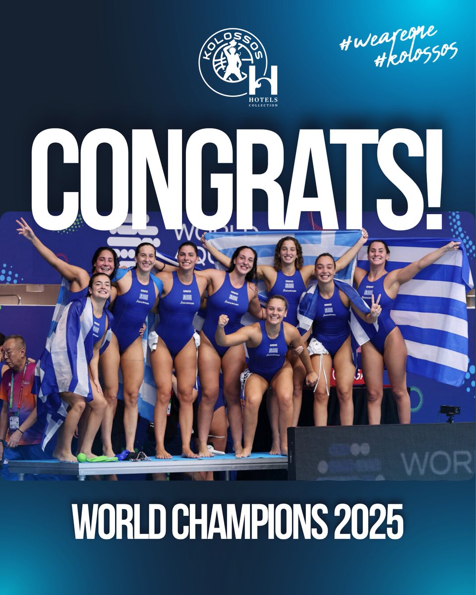 💙🏆 🇬🇷 Πρωταθλήτριες κόσμου! 
Μας κάνατε περήφανους! 

👏 Μπράβο κορίτσια!

#kolossoshhotels #wearekolossos #weareone #weareblue