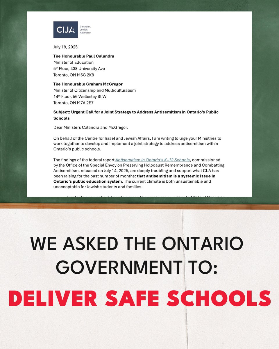 CIJAinfo's tweet image. Every child has the right to be safe at school.
Head to Actionhub.ca and tell the government: stop antisemitism in Ontario classrooms.
actionhub.ca/stop-antisemit…