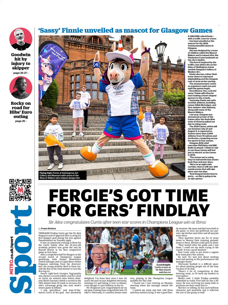 Thursday's back page                                        

FERGIE'S GOT TIME
FOR GERS' FINDLAY    

Sir Alex congratulates Curtis after teen star scores in Champions League win at Ibrox

#TomorrowsPapersToday #scotpapers #skypapers #BBCPapers
