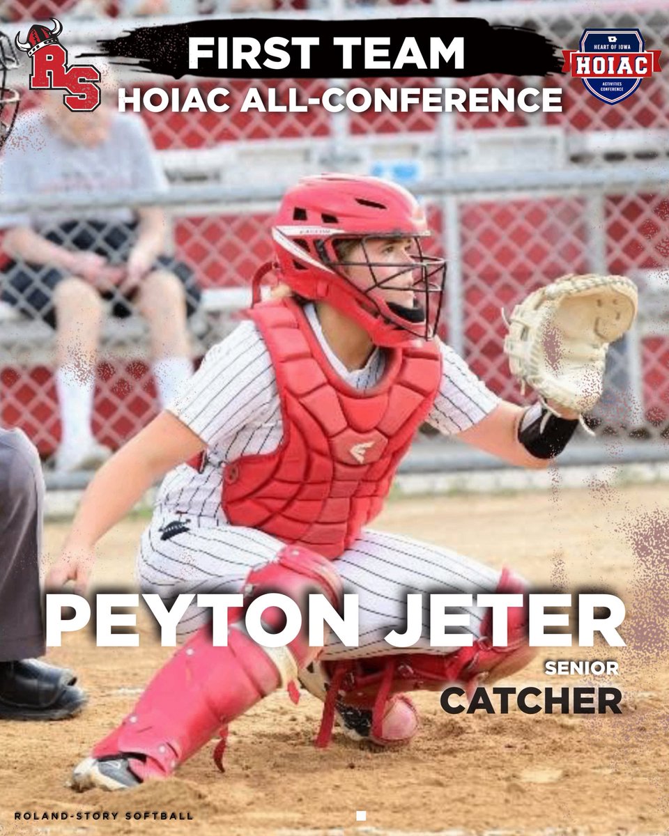 ALL-CONFERENCE ‼️ 

Congrats to Peyton Jeter on being selected to the 2025 Heart of Iowa Conference FIRST TEAM. 

The senior led all catchers in hitting .476. Her BA, Slugging (.655) &amp; hits (40) were 4th. 

Congrats to Peyton capping off her Norse softball career! 

#iahssb🥎