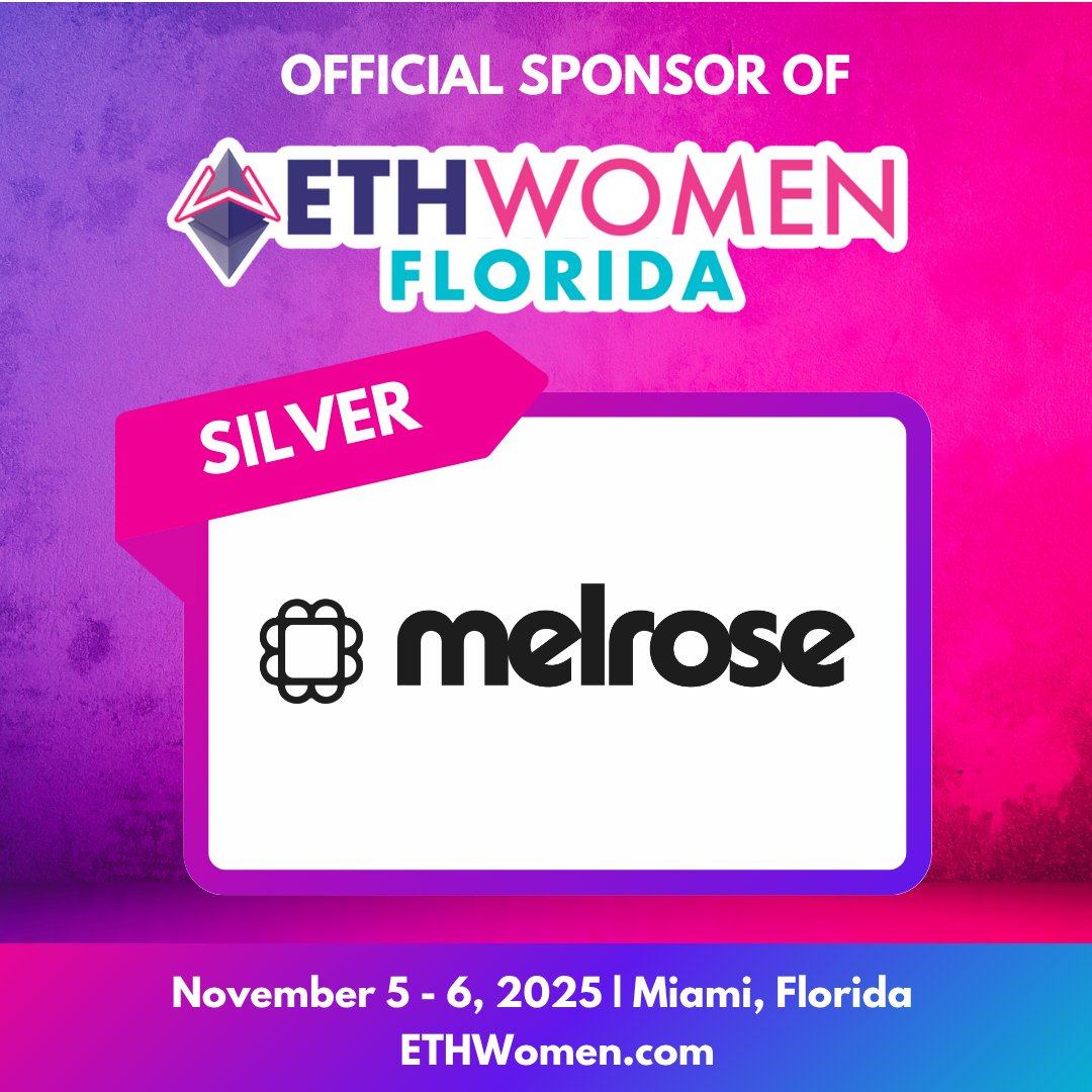 Ethereum_Women's tweet image. ๐ Melrose PR is making ETHWomen Miami possible! ๐ด
@MelrosePR is supporting our free, women-led Web3 experience by being an official Silver Sponsor ๐
๐
Nov 5โ6
๐ Miami, Florida
Come meet them & build the future ๐ฎ