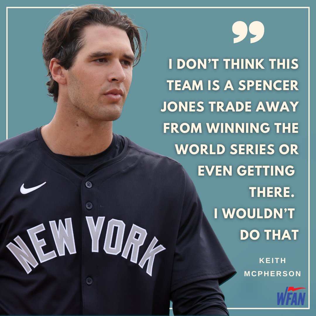 WFAN660's tweet image. Keith doesn't think a Spencer Jones trade would move the needle enough for the Yankees in 2025, so he's not giving up the hyped prospect.
Listen to Keith's Spencer Jones take: go.audacy.com/6bOPL4BGeVb