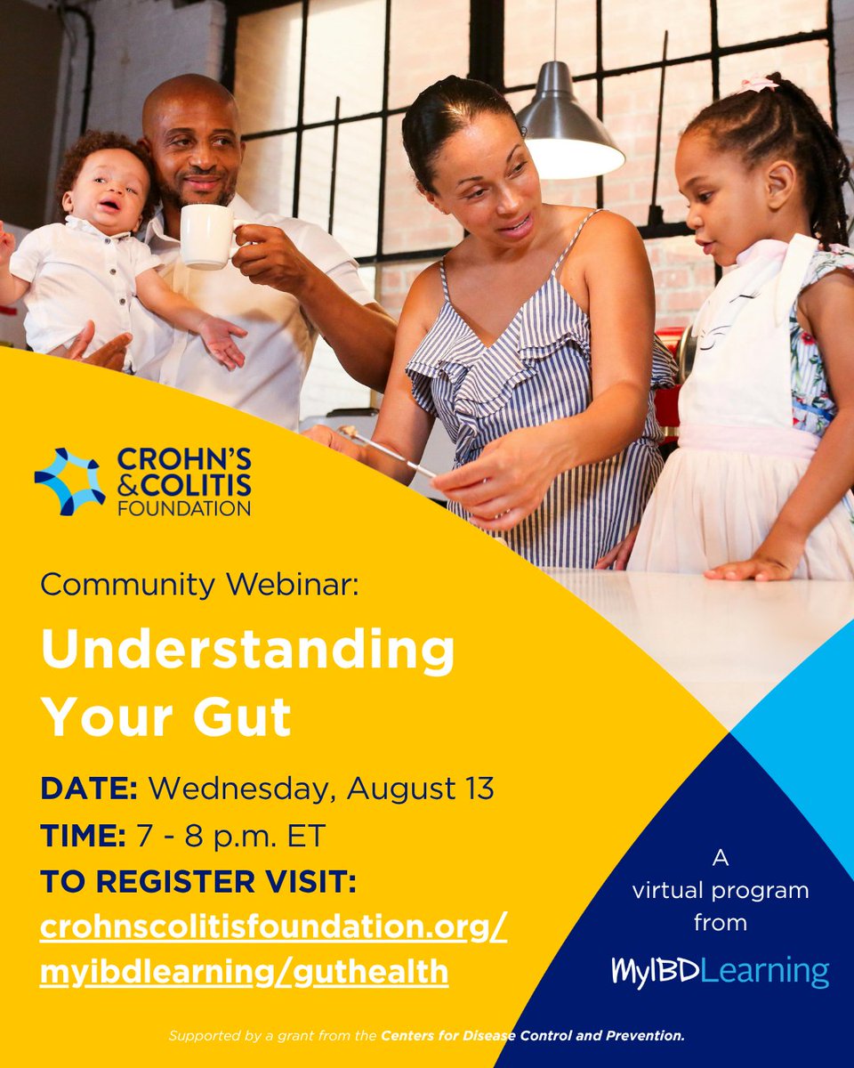 CrohnsColitisFn's tweet image. Struggling with digestive symptoms like cramping or urgency? You’re not alone. Join our Understanding Your Gut webinar on Wednesday, August 13, from 7–8 p.m. ET to learn from expert physicians and advocates about what your symptoms could mean and how to improve your gut health.…