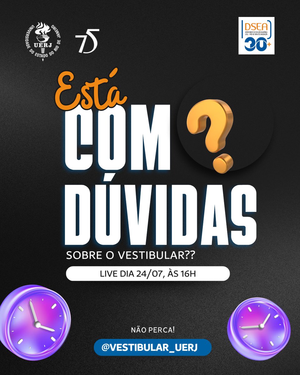 Se o seu sonho é estudar em uma Universidade gratuita e de excelência, não perca a primeira live do Vestibular da Uerj sobre dúvidas dos candidatos. O bate-papo acontece nesta quinta (24), às 16h, no perfil do #Vestibular no Instagram.

Assista: instagram.com/vestibular_uer…

#Uerj