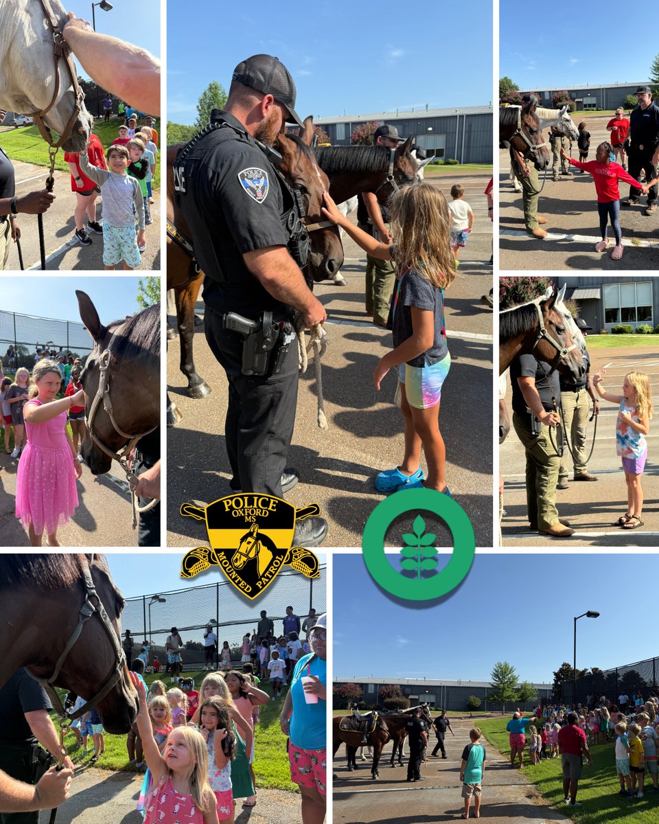 OxfordPolice's tweet image. 🐴👮♂️ The Mounted Patrol visited the Oxford Park Commission's summer campers today! OPC campers got to meet our horses up close, ask questions, and learn how mounted officers help keep our community safe.
#OxfordPD #MountedPatrol