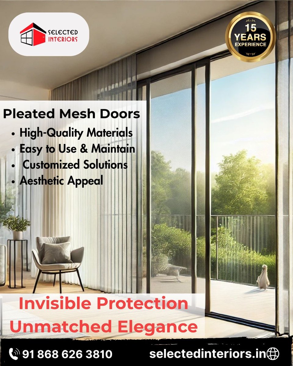 SelectdInterior's tweet image. Pleated mesh is modern, foldable &amp;amp; barely visible when retracted — the ultimate solution for stylish mosquito protection in Hyderabad homes.
📞 Call: +91 86862 63810
🌐 Visit: selectedinteriors.in
#PleatedMeshDoors #MosquitoMeshHyderabad #HomeProtection #SelectedInteriors