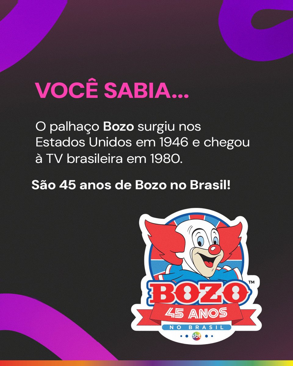 maissbtoficial's tweet image. 🤡 O Bozo foi um sucesso, ficou 11 anos no ar com grande audiência. Ele teve inúmeros licenciamentos e marcou pra sempre uma geração de brasileirinhos que cresceu em frente da TV.
#MaisSBT #SBT #SempreRir #Bozo