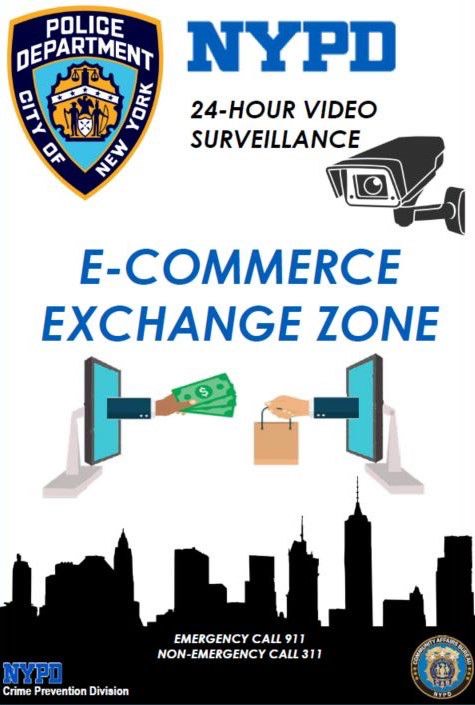 NYPD62Pct's tweet image. If you're buying/selling items, the NYPD encourages you use one of our "E-Commerce Exchange Zones" at every Precinct, Transit District, and PSA. These areas are well lit and have 24-hour surveillance. You do not have to come inside and there is no need to make an appointment.