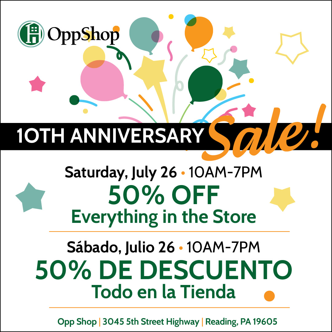 Opportunity House (@_opphouse) on Twitter photo ๐ OppShop Turns 10! ๐
We're throwing a party โ and EVERYTHING is 50% OFF.
๐๏ธ Saturday, July 26 | 10AMโ7PM
Grab amazing deals on clothing๐๐๐, furniture๐๏ธ, books& more!
Every purchase helps people experiencing homelessness๐คฐ๐งโ๐ฆฝ๐ด๐จโ๐ฉโ๐ฆโ๐ฆ.
#OppShopTurns10 #ThriftWithPurpose ๐ OppShop Turns 10! ๐
We're throwing a party โ and EVERYTHING is 50% OFF.
๐๏ธ Saturday, July 26 | 10AMโ7PM
Grab amazing deals on clothing๐๐๐, furniture๐๏ธ, books& more!
Every purchase helps people experiencing homelessness๐คฐ๐งโ๐ฆฝ๐ด๐จโ๐ฉโ๐ฆโ๐ฆ.
#OppShopTurns10 #ThriftWithPurpose