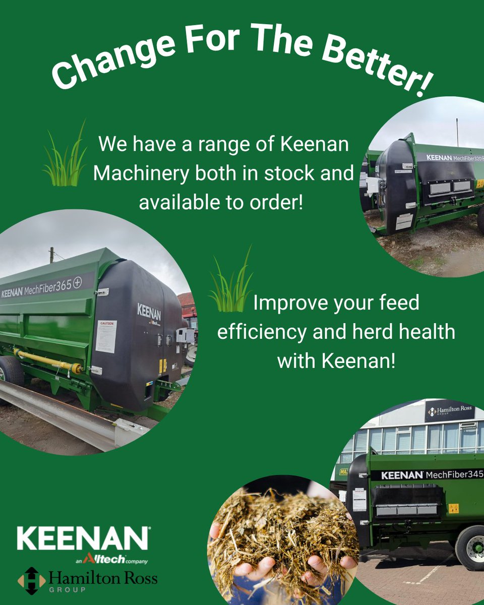 🚜 Keenan Machinery – In Stock &amp; Ready to Order!

You work hard to get your silage just right — make sure it goes the full mile.
Keenan boosts feed efficiency &amp; herd health – a real change for the better.

📞 Contact your local rep today!