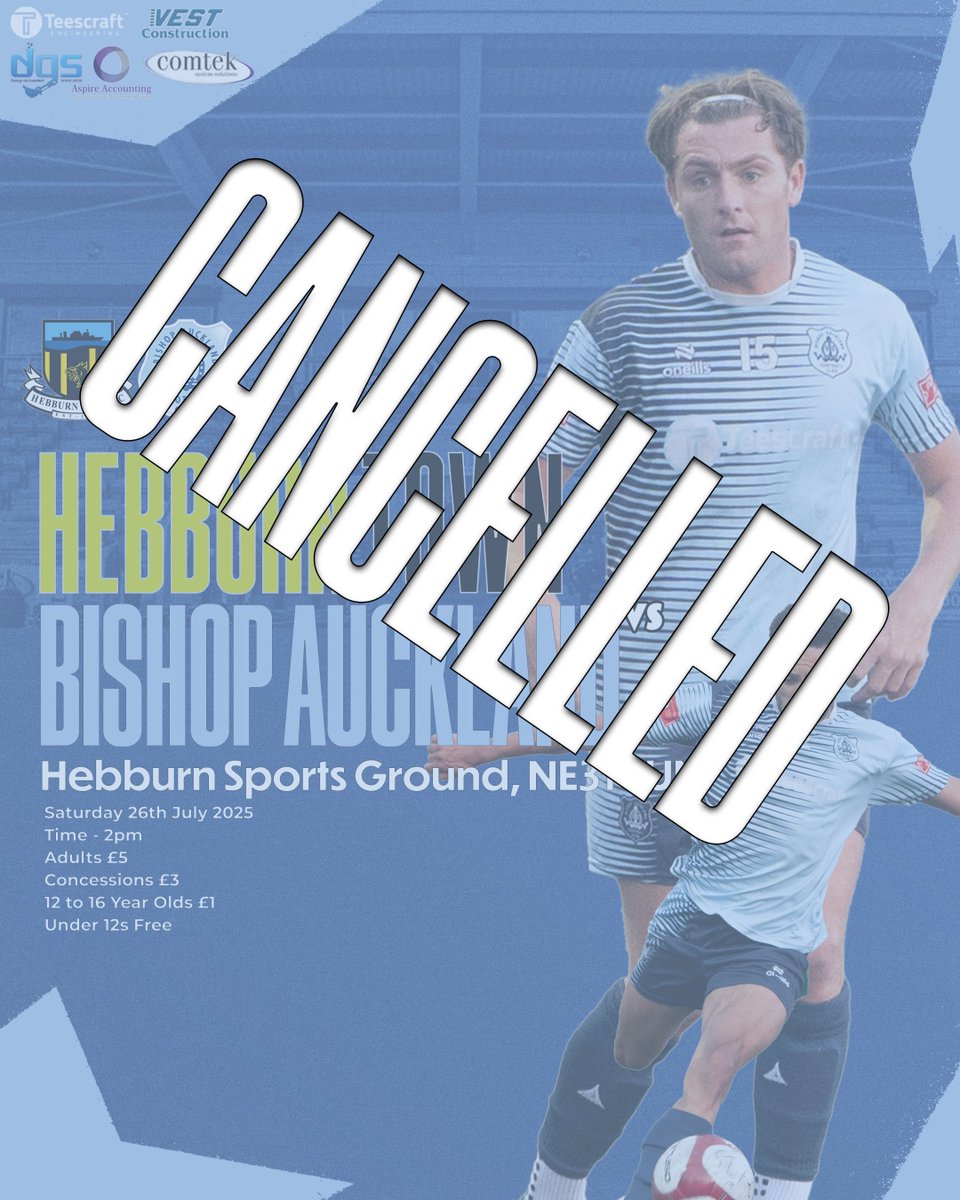 bishopafc's tweet image. 𝗛𝗲𝗯𝗯𝘂𝗿𝗻 𝗧𝗼𝘄𝗻 𝗙𝗿𝗶𝗲𝗻𝗱𝗹𝘆
Unfortunately, Saturday’s friendly v Hebburn Town is now cancelled.
The team will continue their preseason build-up by training tomorrow, Tuesday and next Thursday before the first game of our 25-26 campaign on Saturday 2nd August.