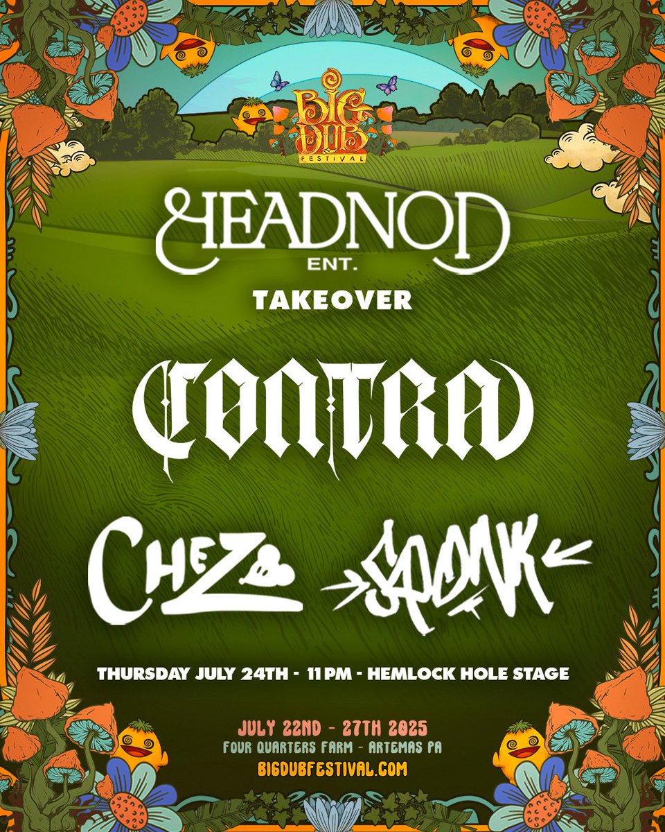 Headnod Entertainment (@headnodsquad) on Twitter photo It’s <a href="/BigDubFestival/">Big Dub Festival</a> week and we’re so back 🤠
We got a heavy hitting lineup with Cøntra, Chez & Sqonk + special b2b to close out the night going down tomorrow for our Headnod takeover at the Hemlock Hole Stage from 11PM-3AM!
360° stage set up with Danley Sound 🌀 It’s <a href="/BigDubFestival/">Big Dub Festival</a> week and we’re so back 🤠
We got a heavy hitting lineup with Cøntra, Chez & Sqonk + special b2b to close out the night going down tomorrow for our Headnod takeover at the Hemlock Hole Stage from 11PM-3AM!
360° stage set up with Danley Sound 🌀