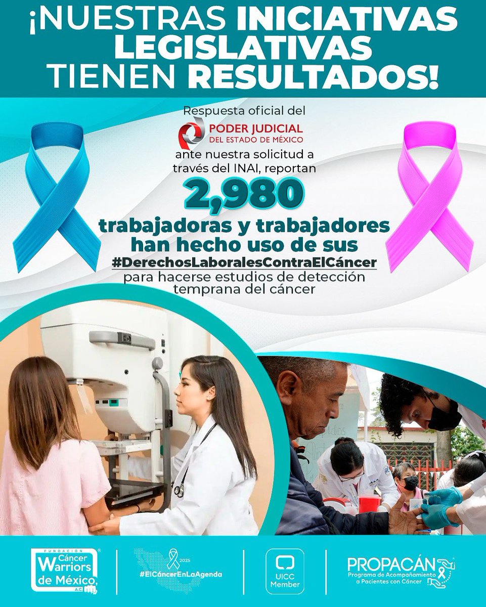 ✅ Implementación de #legislación para la #DetecciónTemprana del #cáncer ⚖️

🗞️ ¡Grandes noticias desde el #EstadoDeMéxico!

Gracias a una solicitud realizada por Fundación <a href="/cancerwarriors_/">Fundación Cáncer Warriors de México</a> vía el <a href="/INAImexico/">INAI</a>, el Poder Judicial del Estado de México nos ha confirmado un dato