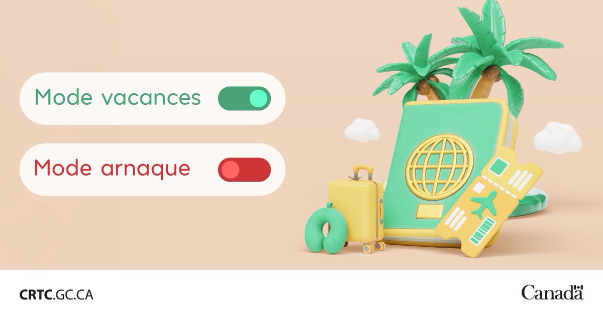 La saison des voyages est remplie d’effervescence et, malheureusement, d’arnaques. Méfiez-vous :

🚨 de fausses confirmations de vol
🚨 de mises à jour « urgentes » de passeport ou de visa
🚨 d’appels de prix gagnants de voyage

🔗 crtc.gc.ca/fra/phone/tele…