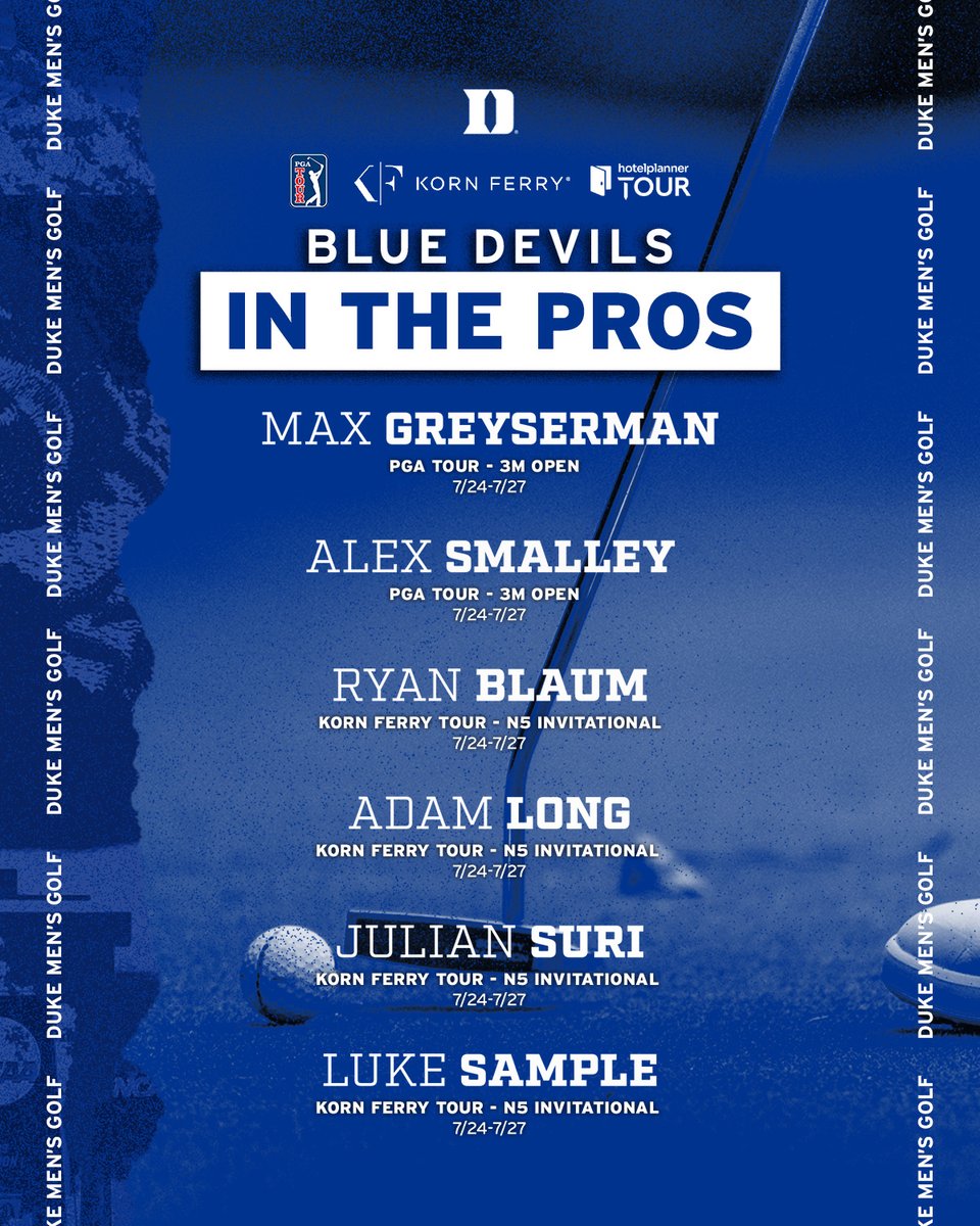DukeMGOLF's tweet image. Blue Devils on Tour 🔵😈
@PGATOUR 📈 goduke.us/43eQ3De
@KornFerryTour 📈 goduke.us/3Kz8KKC