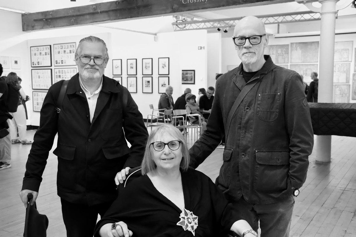 ianduhig's tweet image. From the Anthony Earnshaw Retrospective opening at Dean Clough: Gail Earnshaw, Tony's widow who was the driving force behind all this, Nigel Walsh, Curator of Contemporary Art at Leeds Art Gallery (which has works by Tony) and, er, me. Exhibition continues until 28th September.