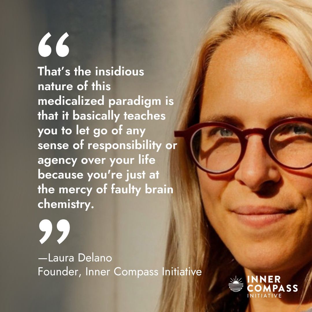 _innercompass's tweet image. What if the story you’ve been told about your mind isn’t the whole story?
@LauraDelano, founder of Inner Compass, went from full-time psychiatric patient to living the truth: our bodies are wise, our pain makes sense, and we are far more powerful than we’ve been led to believe.