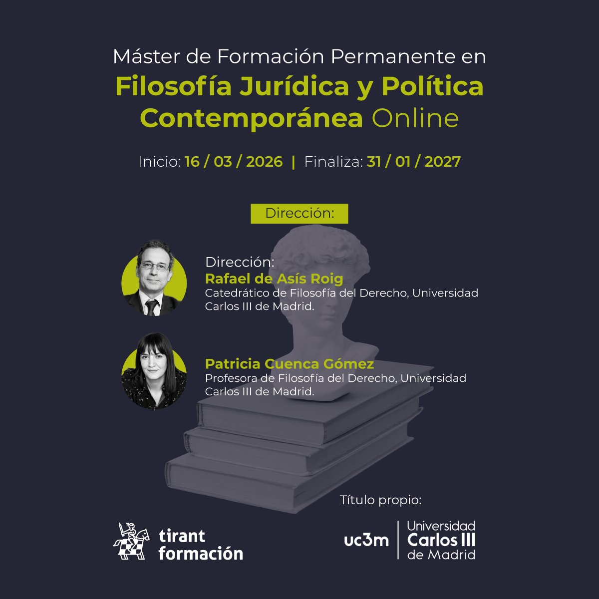 Tirant_ESP's tweet image. 📢 Abierta la matrícula de la 6️⃣ª edición del Máster en Filosofía Jurídica y Política Contemporánea, avalado por la @uc3m.

🎓 Dirigido @Rarfid, Catedrático de Filosofía del Derecho, y @patcuenca, Profesora de Filosofía del Derecho.

ℹ️ Consulta toda la información 👇…