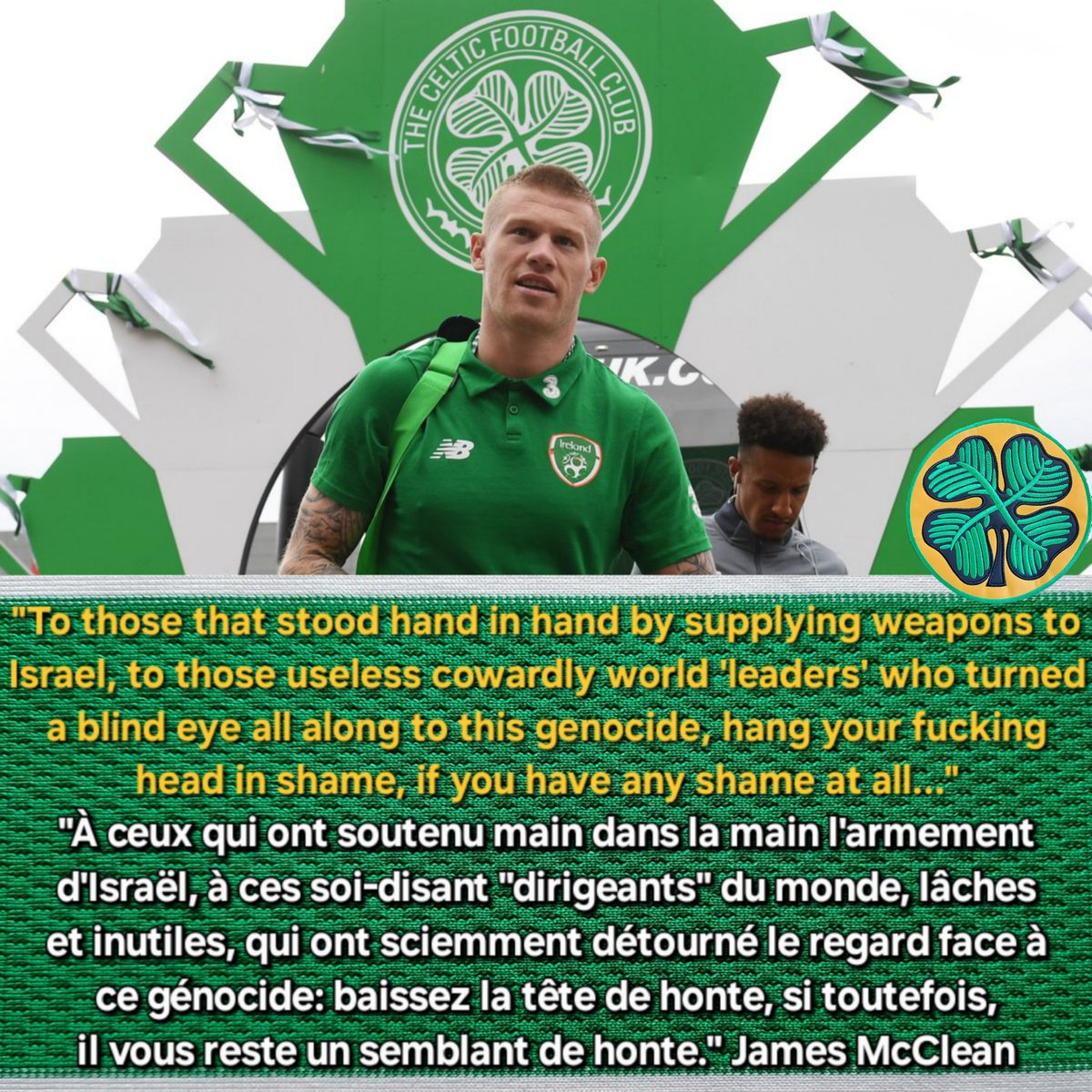 "To those that stood hand in hand by supplying weapons to Israel, to those useless cowardly world 'leaders' who turned a blind eye all along to this genocide, hang your fucking head in shame, if you have any shame at all..." James McClean ✊🏼🗝🇵🇸🤝🇮🇪🍀☘️
#Palestine #FreePalestine