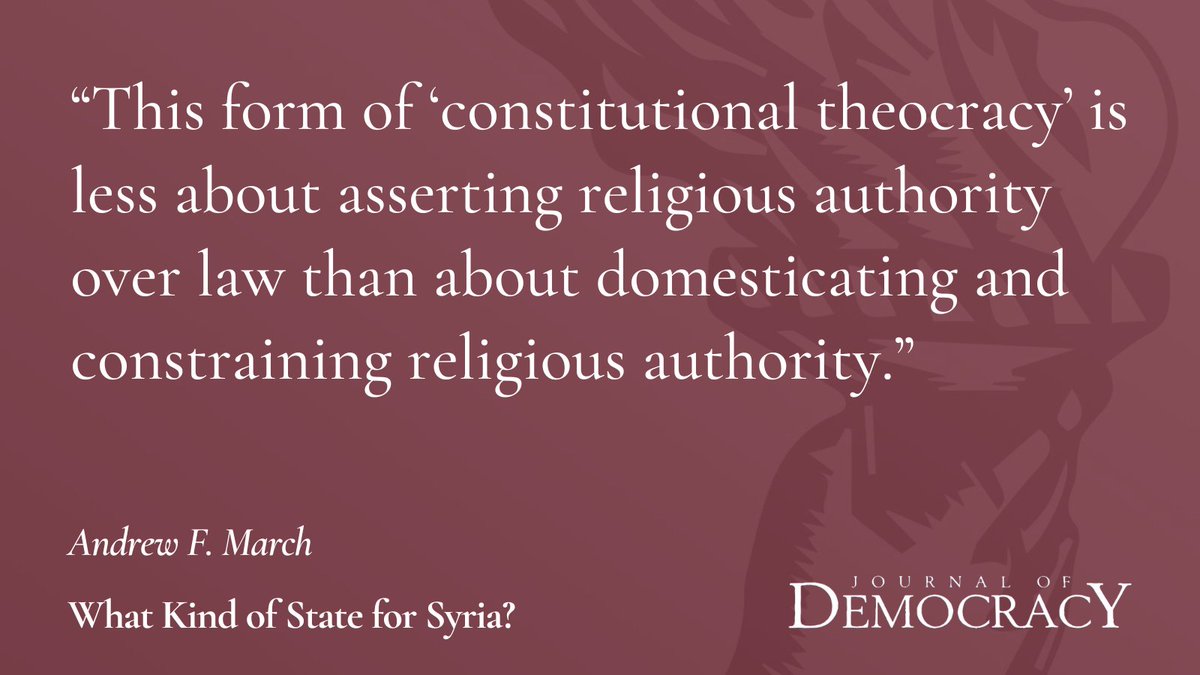 JoDemocracy's tweet image. "This form of 'constitutional theocracy' is less about asserting religious authority over law than about domesticating and constraining religious authority."
muse.jhu.edu/pub/1/article/…