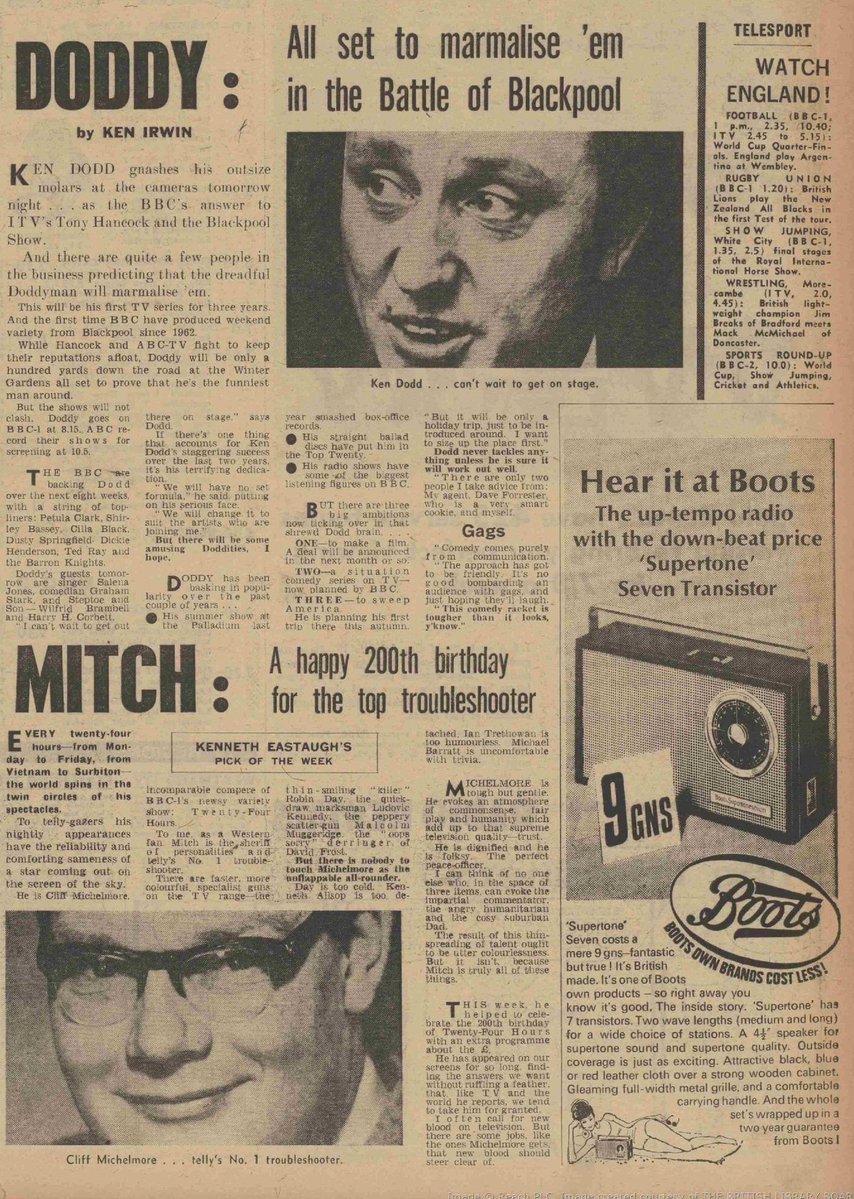 archivetvmus71's tweet image. Doddy and Cliff Michelmore profiled. Daily Mirror (23rd July 1966).