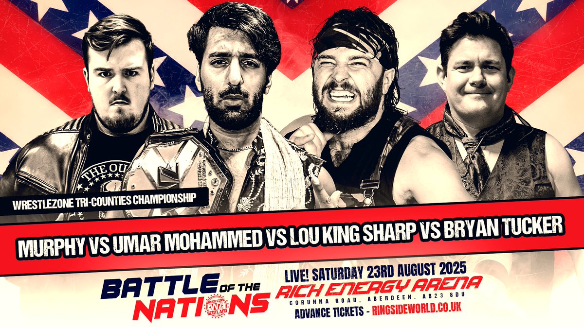 Umar Mohammed defends the Undisputed Title at Battle Of The Nations in a fatal 4-way against Bryan Tucker, Murphy and Lou King Sharp!

Tickets £17 (VIP, 5.30pm &amp; Bonus Match)  

Tickets £14 (General, 6.30pm)  

Tickets: ringsideworld.co.uk/events.php?id=…