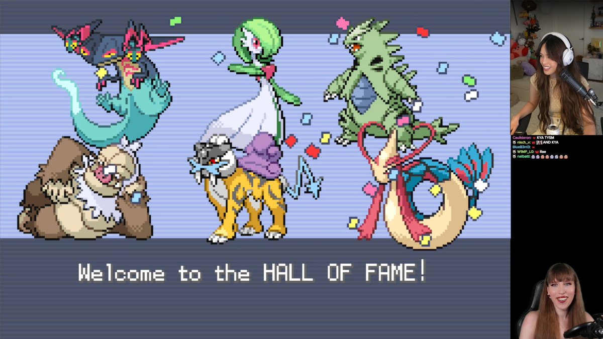 KyaColosseum's tweet image. She did it guys. Not only did @Valkyrae smash the E4, but she did it with a team that every op is currently crying about 😈
Had such an amazing time doing this, huge thank you to @PointCrow and @pChalTV for organising this event &lt;3
Nuzlocke victory ✅VGC victory 🔜