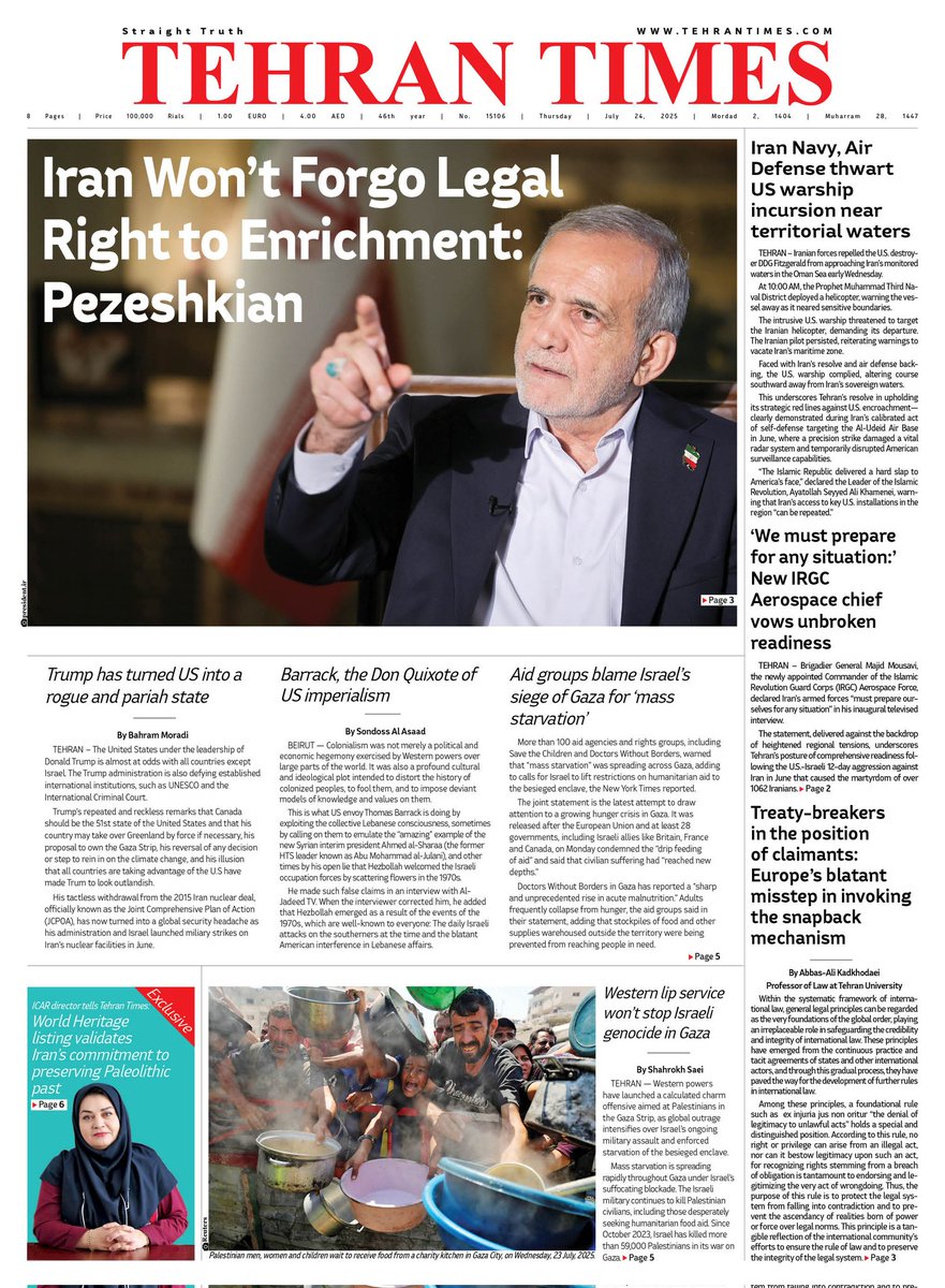 TehranTimes79's tweet image. This is the front page of tomorrow's edition of Tehran Times.
Visit tehrantimes.com to read more