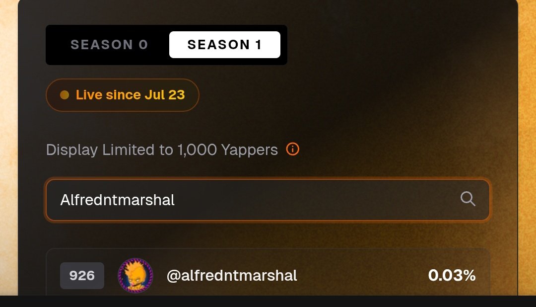 Alfredntmarshal's tweet image. Union is setting aside 1% of the total supply to Kaito ecosystem
I think only top 1k will be rewarded since the leaderboard on Union is displaying only 1k yappers
Top 1k leaderboad: app.union.build/yaps
Leaderboard on @union_build is split into two
Season 0 (Oct 23 - July…