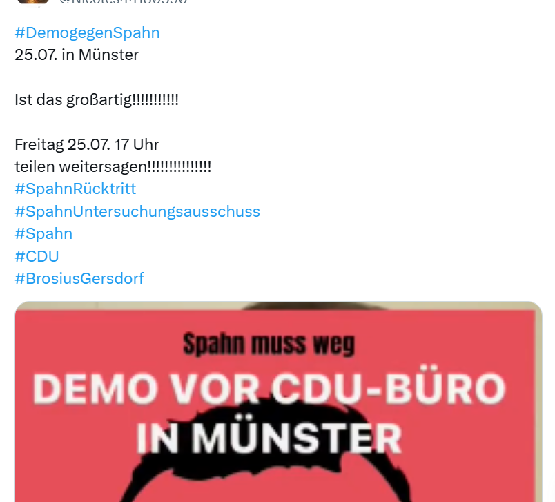 Nicoles44180590's tweet image. Alle die nach Münster gehen am 25.07. ihr wisst das ihr anschl. v d #CDU als linke Krakeeler, linke Spinner beschimpft werdet
Sind alle, die sich
für Gerechtigkeit
gegen Lügen
gegen Verschwendung von Steuergeldern
gegen Rassismus
dubiose Geschäfte wehren!!
Danke Marc Raschke