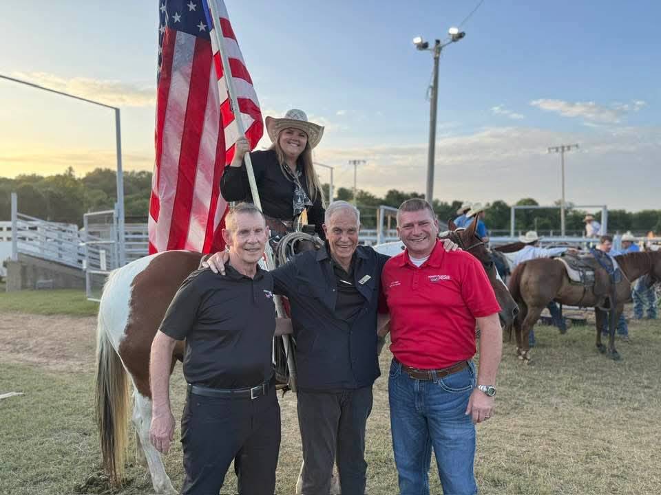 Three Honor Flight of the Ozarks Board of Directors represented well at the Ozark Booster Club Rodeo! Pictured: Scott McChrystal, Ned Reynolds, and David T. Snider!!!
ow.ly/gukI50WuevC