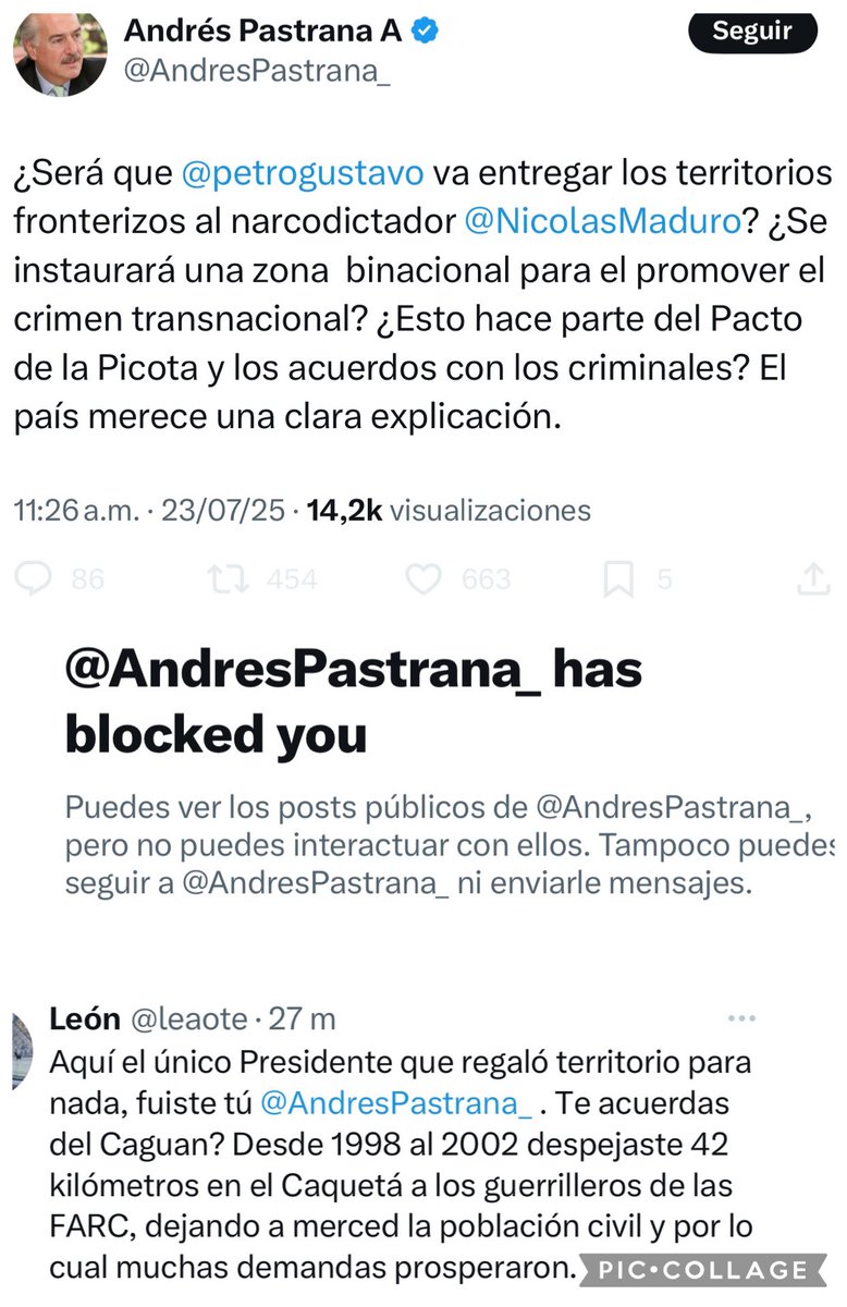 Juan Pablo Castillo Castillo (@juanpicastic) on Twitter photo El peor Presidente de la historia <a href="/AndresPastrana_/">Andrés Pastrana A</a> hace años me bloqueó por decirle la verdad en la cara, pero concuerdo con <a href="/leaote/">León</a> en que el expresidente godo le entregó El Caguan a las FARC y luego dejó al País en caos porque pensaba que se lo entregaba a <a href="/HoracioSerpa/">Horacio Serpa Uribe</a> (QEPD). El peor Presidente de la historia <a href="/AndresPastrana_/">Andrés Pastrana A</a> hace años me bloqueó por decirle la verdad en la cara, pero concuerdo con <a href="/leaote/">León</a> en que el expresidente godo le entregó El Caguan a las FARC y luego dejó al País en caos porque pensaba que se lo entregaba a <a href="/HoracioSerpa/">Horacio Serpa Uribe</a> (QEPD).