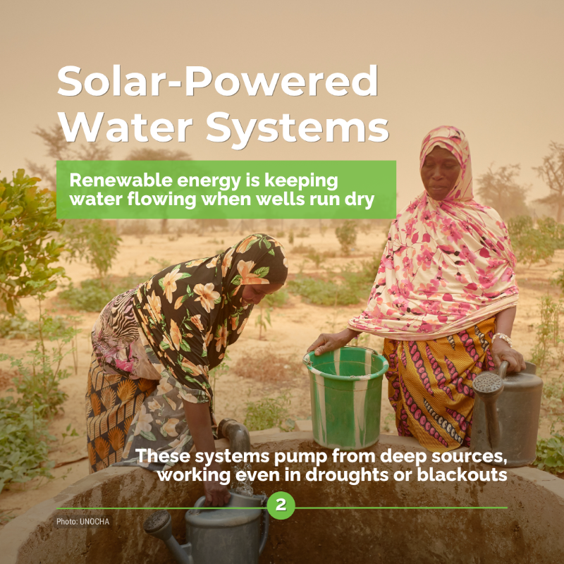 UNOCHA's tweet photo. Innovation is helping communities build resilience in the face of climate threats. 🌍💡🌱

👉 Swipe to see how UN Climate Relief is creating a brighter future around the world.

#UNClimateRelief #InvestInHumanity
