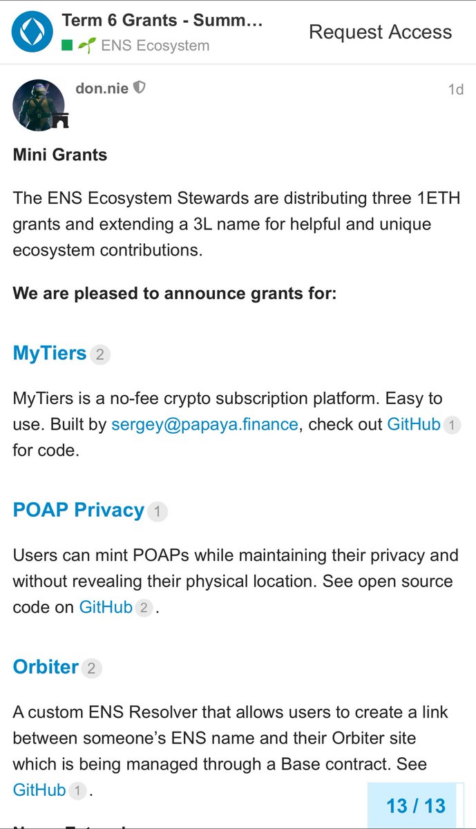 enjojoyy's tweet image. Another W for POAPriavcy, thank you @ensdomains
Project that was born on @ETHGlobal and thanks to @0xSkas initiative received an additional grant from ENS!
